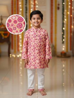 Desi Soota - Cotton Full Sleeves Pink Mandala Circles Printed Kurta with Pyjama