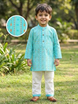 Desi Soota - Cotton Full Sleeves Blue Arrow & Strings Printed Kurta with Pyjama