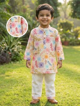 Desi Soota - Cotton Full Sleeves Multi-Color Floral Printed Kurta with Pyjama