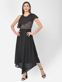 Latin Quarters - Black Sequin Sleeveless Midi Dress With Ruffles