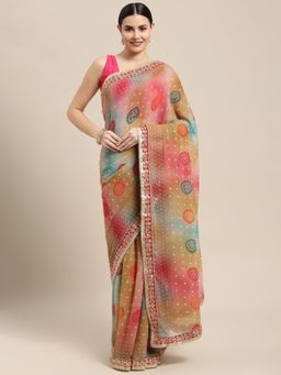 Vastranand - Multi Designer Printed Bandhani Saree with Unstitched Blouse