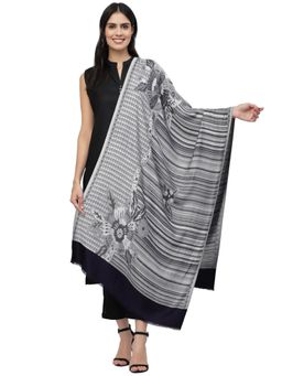 Anekaant - Lush Navy Blue & White Floral Striped Modal Stole