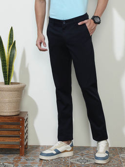 Crocodile - Solid Navy Blue Casual Trouser
