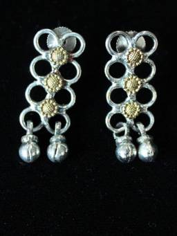 Spring Soul - Oxidised Silver Dual-Tone Geometric Earrings