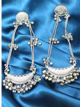 Spring Soul - Oxidised Silver Ghungroo Cascade Earrings