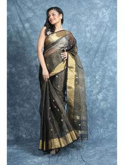 Arhi - Grey Resham Handwoven Soft Saree With Zari Work with Unstitched