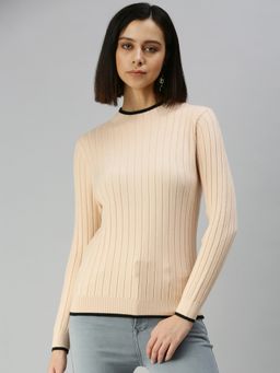 SHOWOFFFF - Women Choker Neck Solid Peach Regular Top