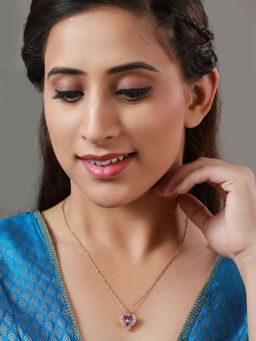 Priyaasi - Purple Heart American Diamond Rose Gold Plated Necklace