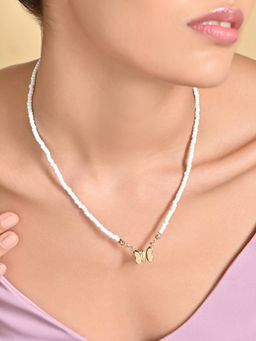 ToniQ - White Bead Butterfly Necklace Women