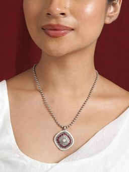 Teejh - Suniti Silver Oxidised Ruby Pendant Chain Necklace