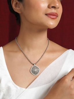 Teejh - Jahanzeb Silver Oxidised White Pendant Chain Necklace
