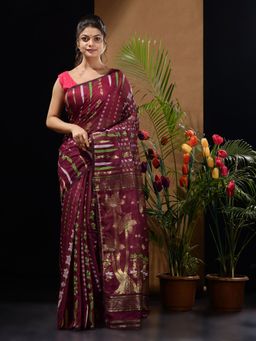CHARUKRITI - Magenta Green Handwoven Saree with Woven Designs & Zari Work