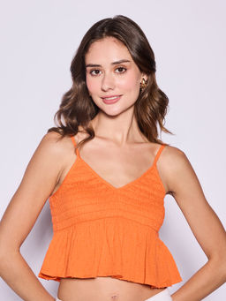 TALLY WEiJL - Orange Cropped Shirred Cami Top