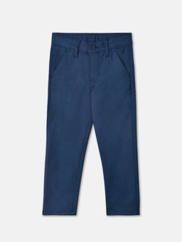 R&B - Boys Navy Blue Solid Relaxed Trousers