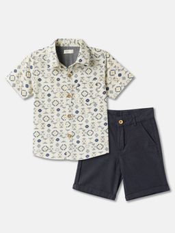 R&B - Boys Cream Geometric Relaxed Shirt and Shorts