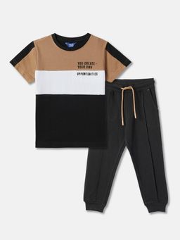 R&B - Boys Black Colorblock Relaxed T-shirt and Joggers