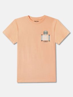 R&B - Boys Peach Printed Relaxed T-shirt