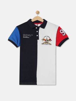 R&B - Boys Navy Blue Colorblock Relaxed Polo T-shirt