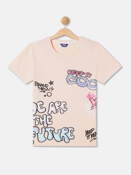 R&B - Boys Peach Typoghraphy Relaxed T-shirt