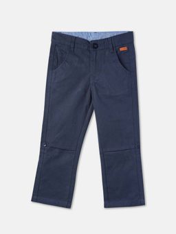 R&B - Boys Navy Blue Solid Relaxed Trousers