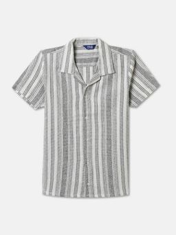 R&B - Boys Grey Vertical Stripes Regular Shirt