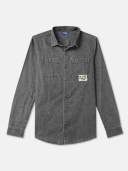 R&B - Boys Charcoal Solid Plain Regular Shirt