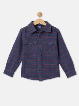 R&B - Boys Navy Blue Checks Plaid Regular Shirt