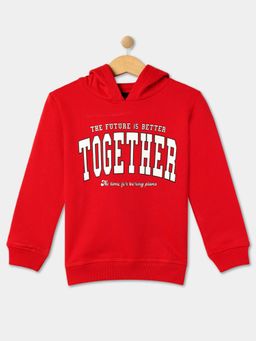 R&B - Boys Red Typoghraphy Regular Hoodie