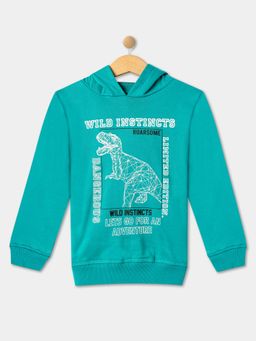 R&B - Boys Green Printed Regular Hoodie