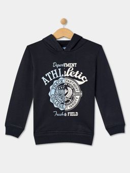 R&B - Boys Navy Blue Printed Regular Hoodie