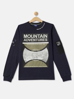 R&B - Boys Navy Blue Printed Regular T-shirt