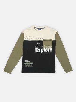 R&B - Boys Olive Colorblock Regular T-shirt