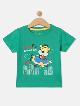 R&B - Boys Green Printed Regular T-shirt