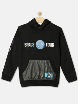 R&B - Boys Black Typoghraphy Regular Hoodie