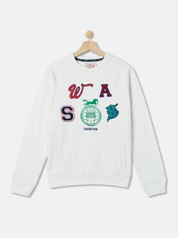 R&B - Boys White Embroidered Regular Sweatshirts