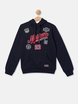 R&B - Boys Navy Blue Embroidered Regular Hoodie