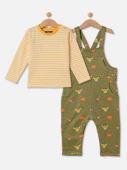 R&B - Boys Yellow Stripes Regular T-shirt with Dungaree