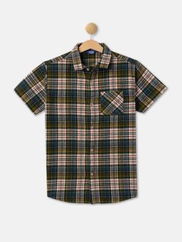 R&B - Boys Green Checks Plaid Regular Shirt