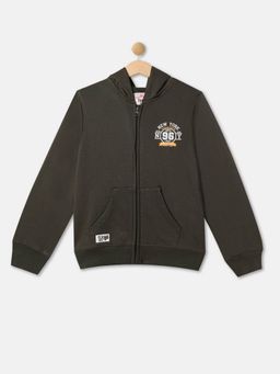 R&B - Boys Olive Graphic Regular Hoodie