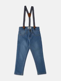 R&B - Boys Blue Solid Relaxed Jeans Detachable suspenders