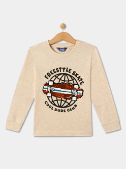 R&B - Boys Beige Embellished Regular T-shirt