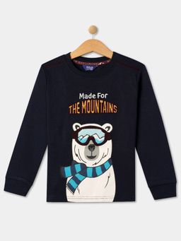 R&B - Boys Navy Blue Embellished Regular T-shirt