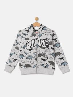 R&B - Boys Grey Printed Regular Hoodie