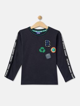 R&B - Boys Navy Blue Embellished Regular T-shirt