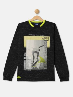 R&B - Boys Black Printed Regular T-shirt