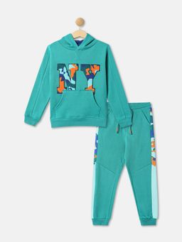 R&B - Boys Green Typoghraphy Print Regular Co-Ord Set