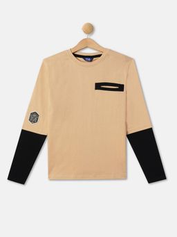 R&B - Boys Beige Colorblock Regular T-shirt