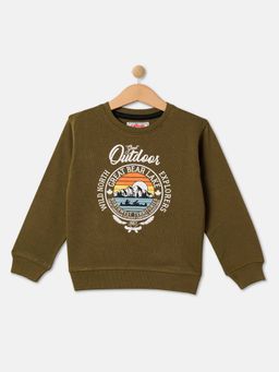 R&B - Boys Olive Printed Regular Sweatshirts