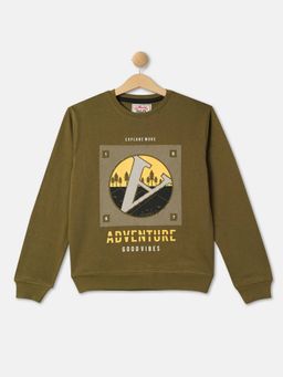 R&B - Boys Olive Printed Regular Sweatshirts