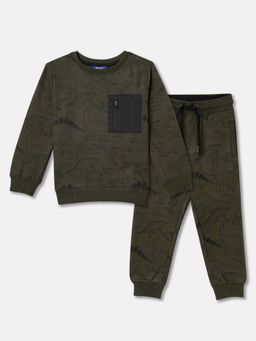 R&B - Boys Olive Printed Print Regular Co-Ord Set